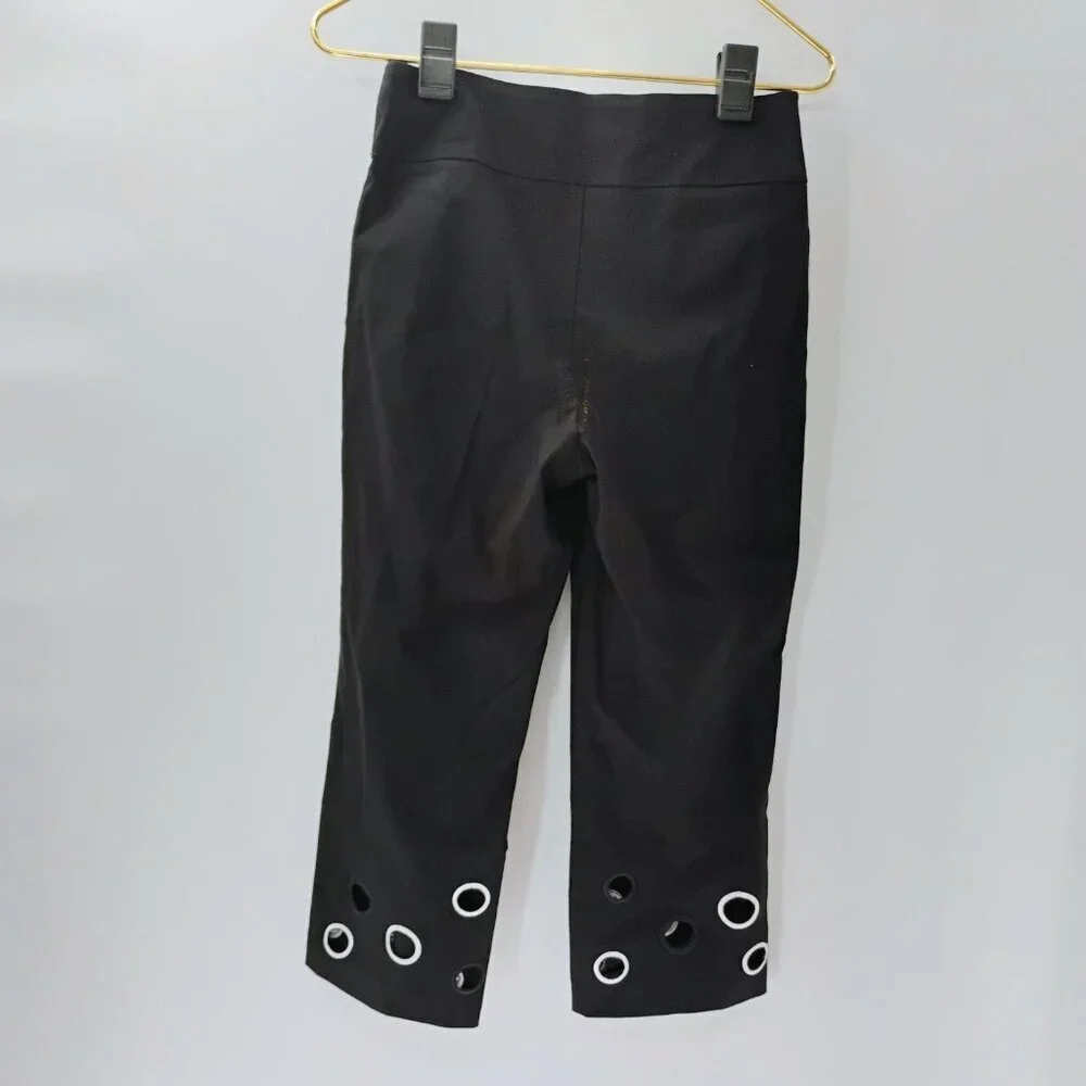 Joseph Ribkoff Womens Size 4 Crop Capri Black Pants Faux Coin Details #3610 - Picture 5 of 12